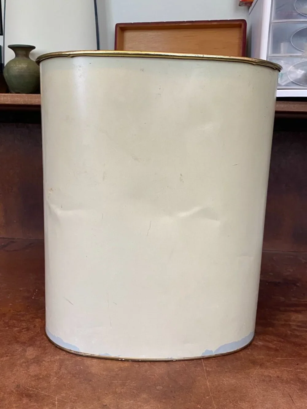 Weibro Vintage 60's Embossed Romantic Trash Can Gold Metal Waste Basket MCM 13